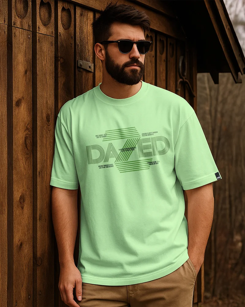 bewakoof Men's Jade Lime Green Dazed Typography Oversized T-shirt
